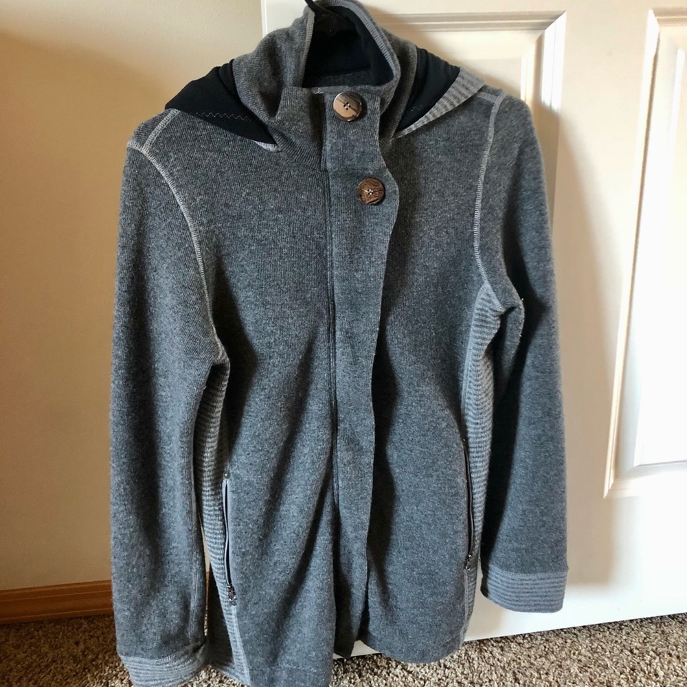 Prana Breathe Kari hooded small wool lightweight jacket or long zip sweater